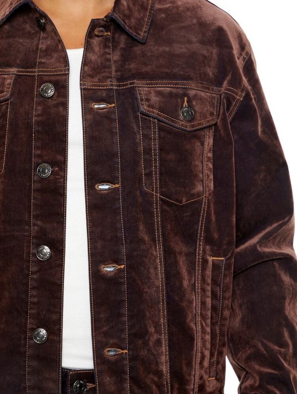 Men's Forever 21 Brown Denim Jacket XXL Faux Suede Textured Flex Denim